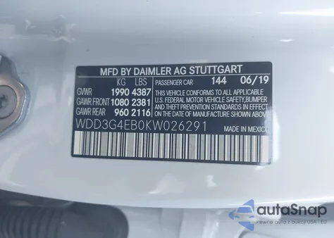 2019 Mercedes-Benz A 220 из США, поврежденный, VIN WDD3G4EB0KW026291